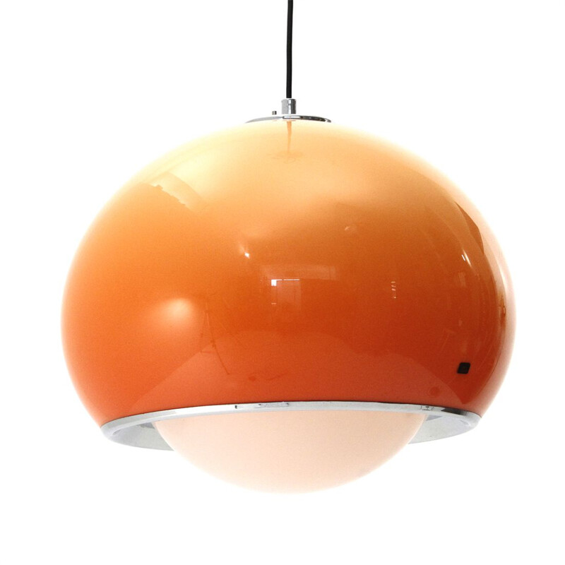 Vintage Italian pendant lamp with orange diffuser by Harvey Guzzini, 1970s