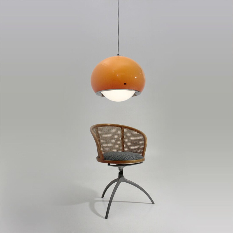 Vintage Italian pendant lamp with orange diffuser by Harvey Guzzini, 1970s