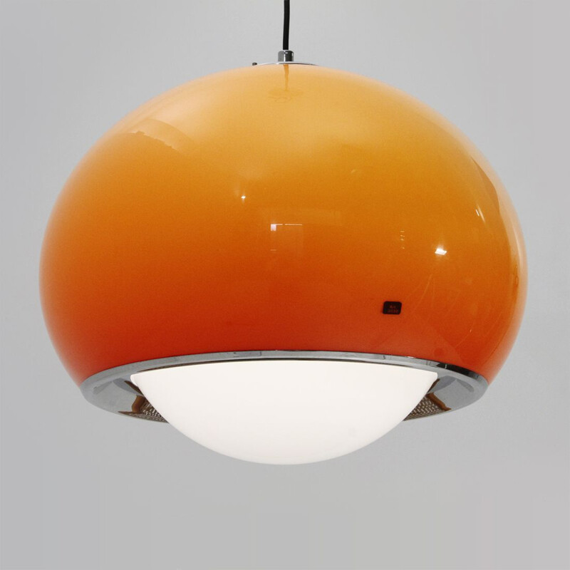 Vintage Italian pendant lamp with orange diffuser by Harvey Guzzini, 1970s