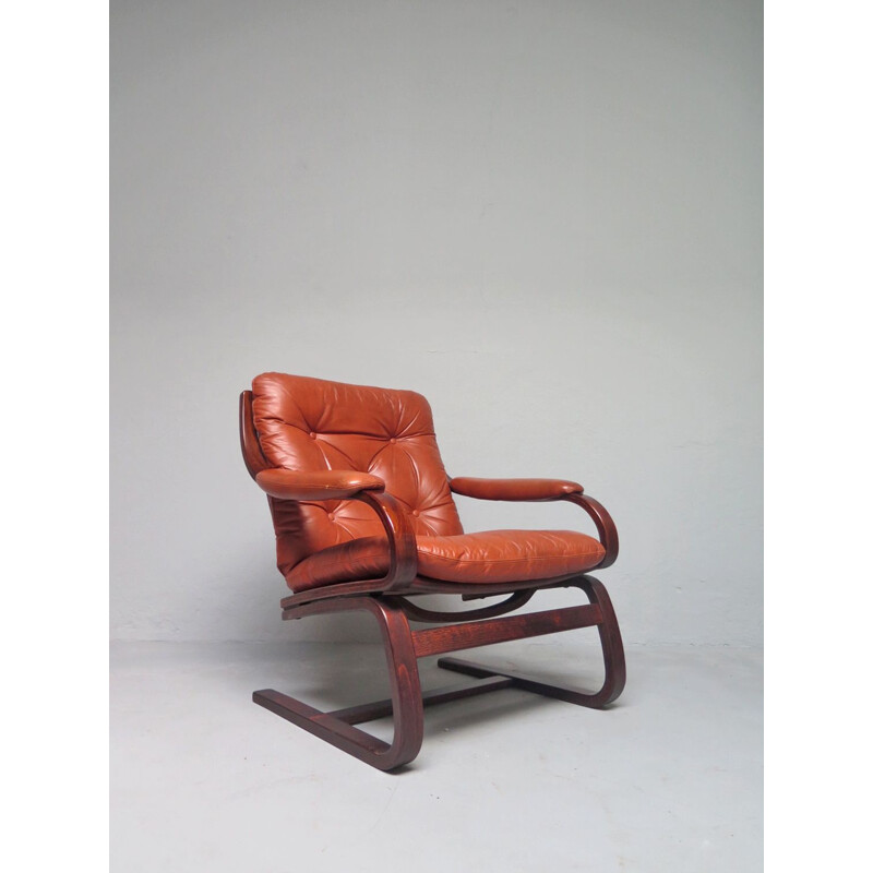 Vintage scandinavian armchair in cognac leather, 1970s