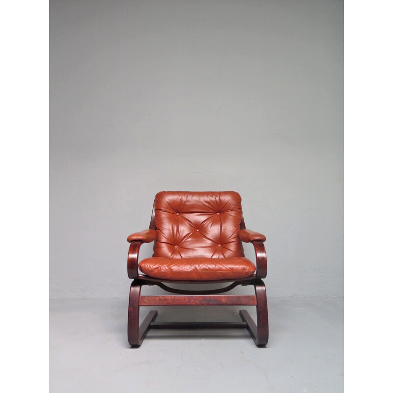 Vintage scandinavian armchair in cognac leather, 1970s