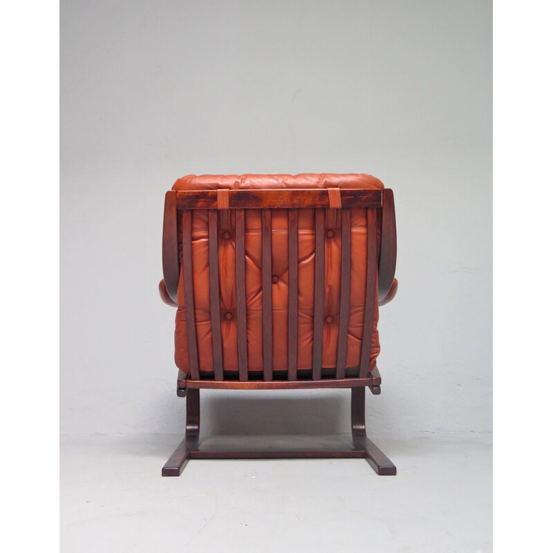 Vintage scandinavian armchair in cognac leather, 1970s