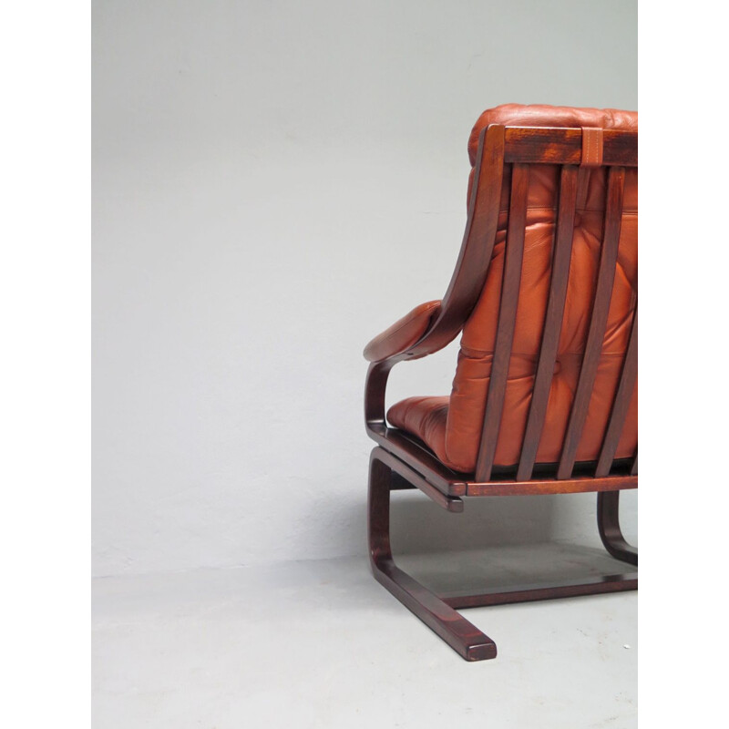 Vintage scandinavian armchair in cognac leather, 1970s