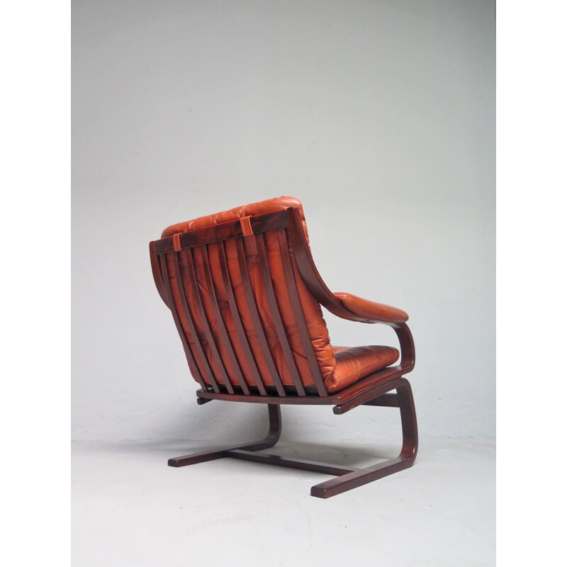 Vintage scandinavian armchair in cognac leather, 1970s