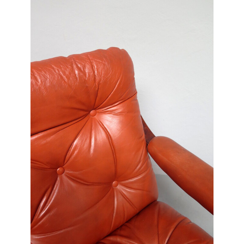 Vintage scandinavian armchair in cognac leather, 1970s