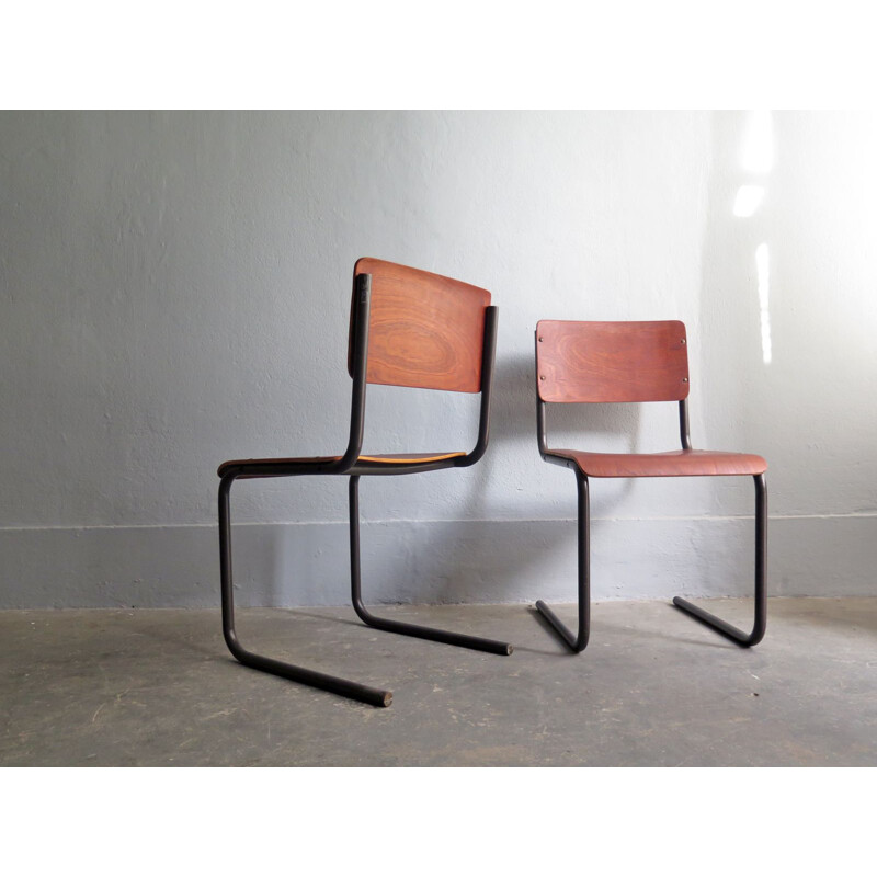 Pair of vintage chairs in plywood and metal, Germany, 1950s