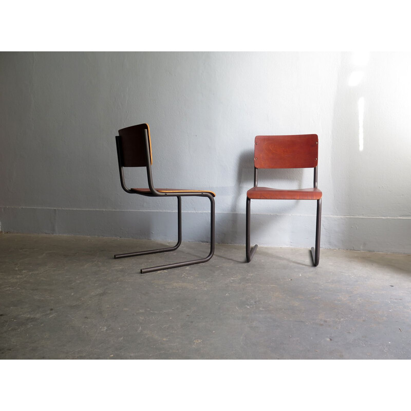 Pair of vintage chairs in plywood and metal, Germany, 1950s