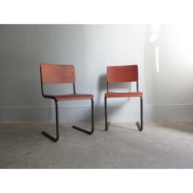 Pair of vintage chairs in plywood and metal, Germany, 1950s