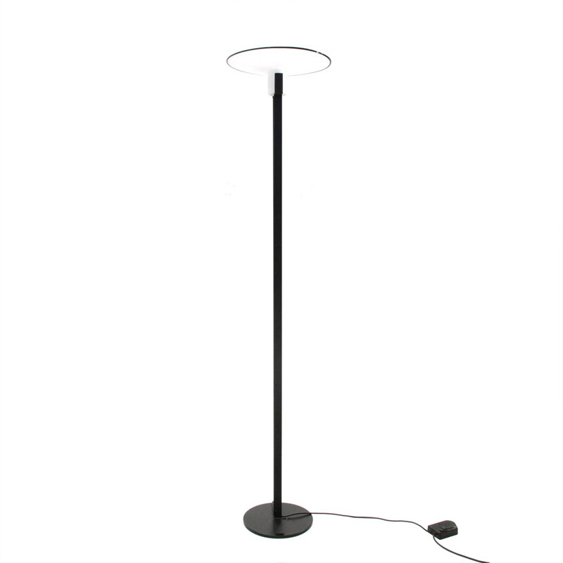 Lampadaire vintage en verre blanc et métal noir Italie, 1980