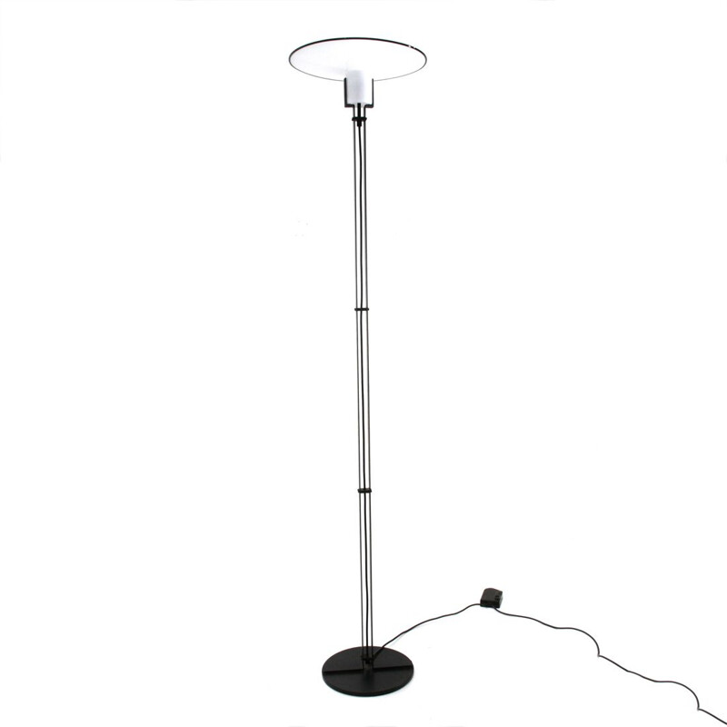 Vintage white glass and black metal floor lamp, Italy, 1980s