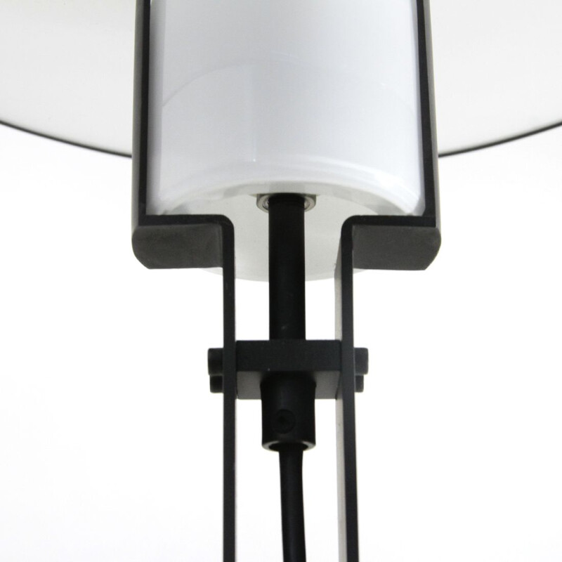 Vintage white glass and black metal floor lamp, Italy, 1980s