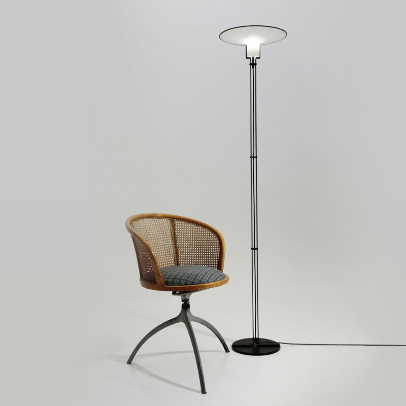 Vintage white glass and black metal floor lamp, Italy, 1980s