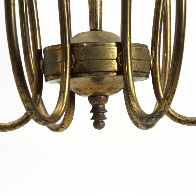 Vintage 12 lights brass chandelier, Italy, 1950s