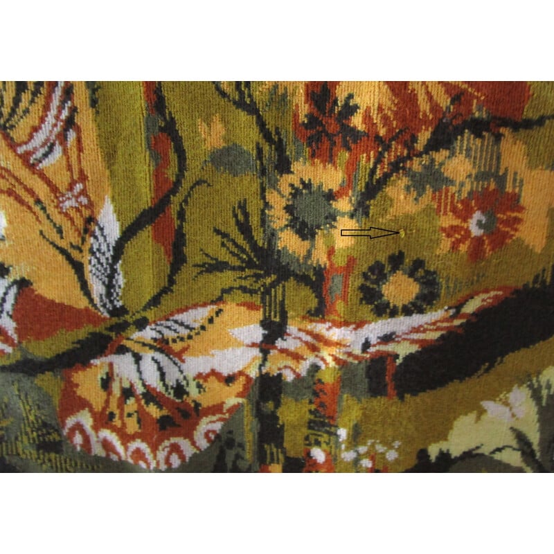 Vintage "Papillonnière" wool tapestry by Hervé Lelong, 1970s