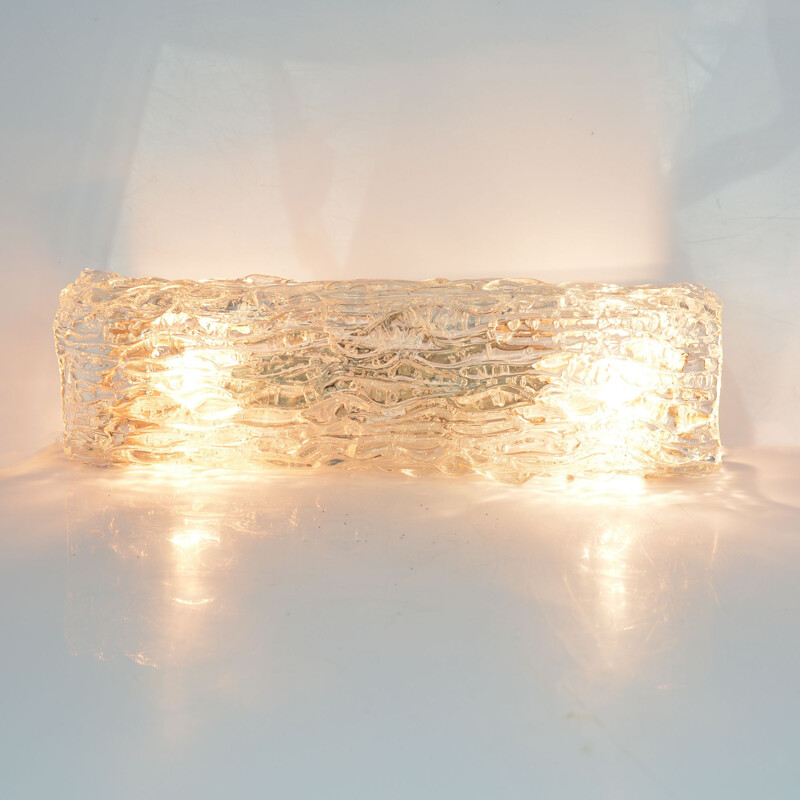Vintage wall lamp in ice glass for J. T. Kalmar, Austria, 1960s