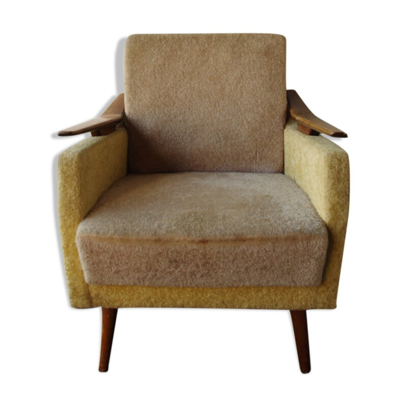 Vintage wooden and fabric armchair, 1960s