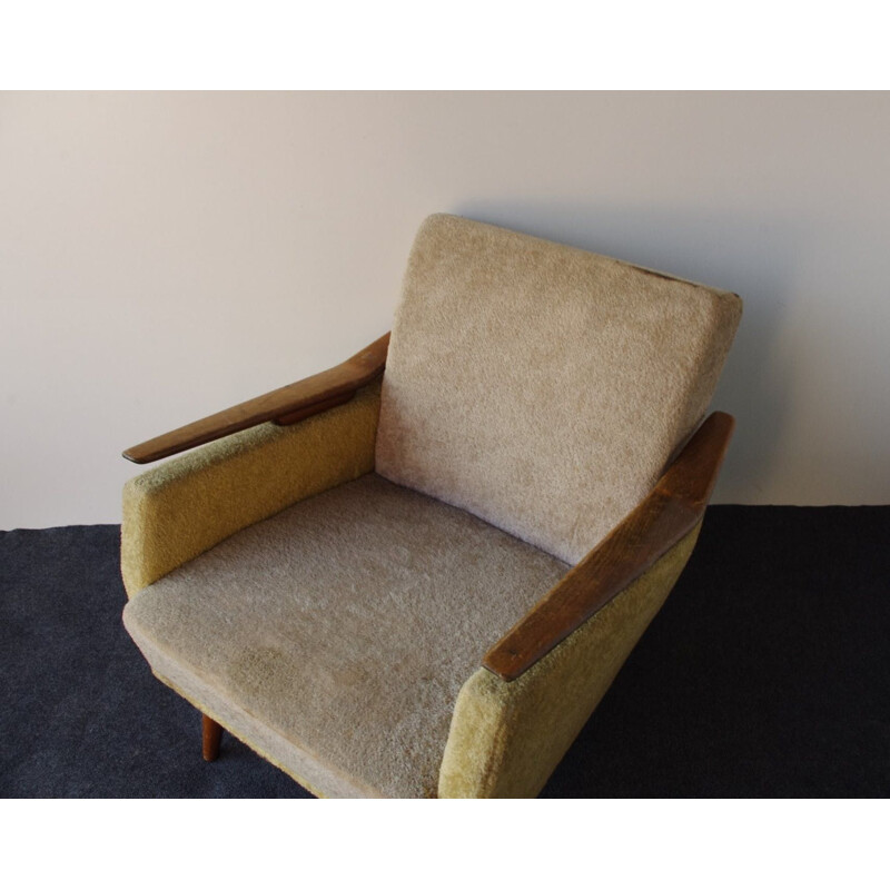 Vintage wooden and fabric armchair, 1960s