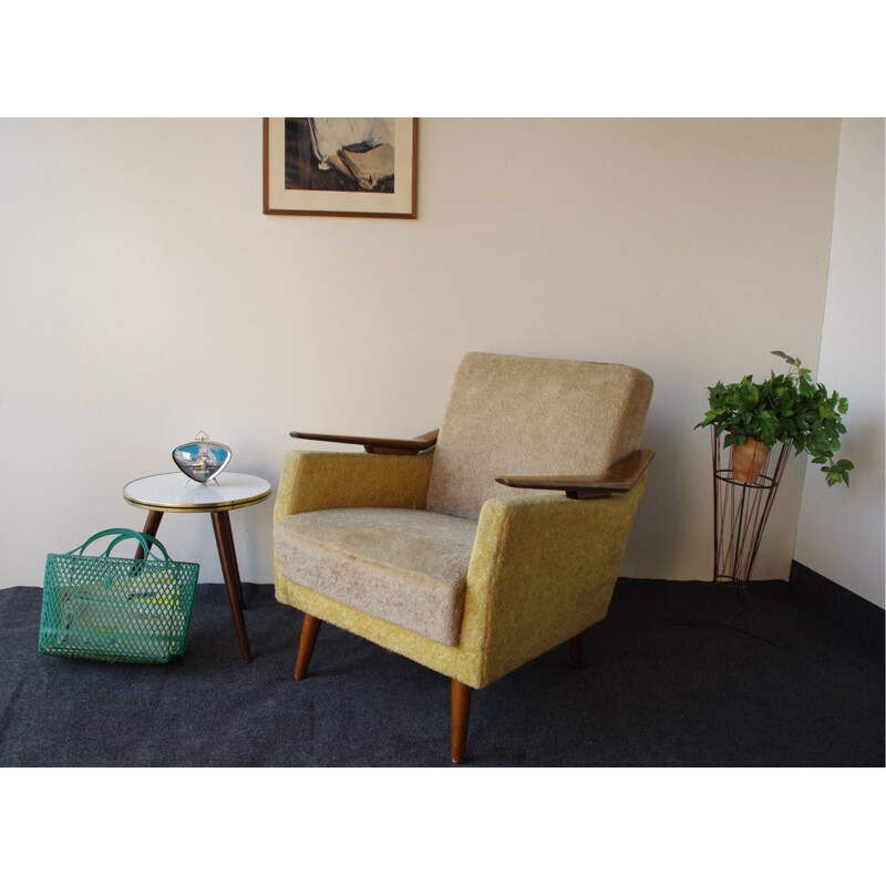 Vintage wooden and fabric armchair, 1960s