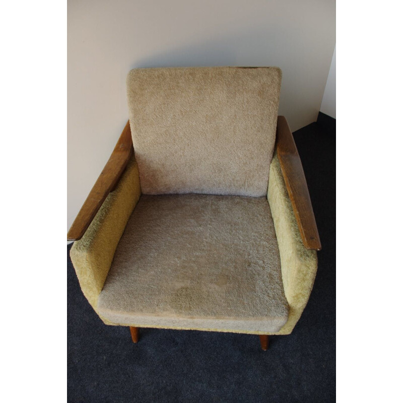 Vintage wooden and fabric armchair, 1960s