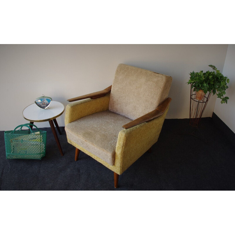 Vintage wooden and fabric armchair, 1960s