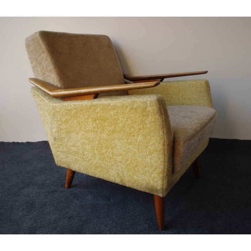 Vintage wooden and fabric armchair, 1960s