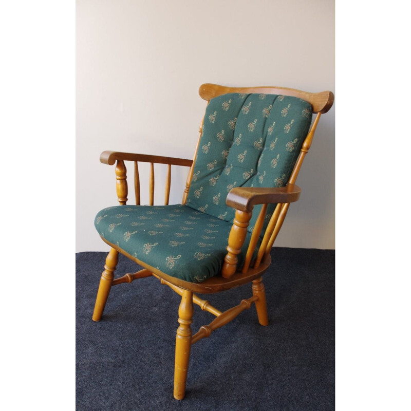 Vintage wooden and patterns armchair, 1970s