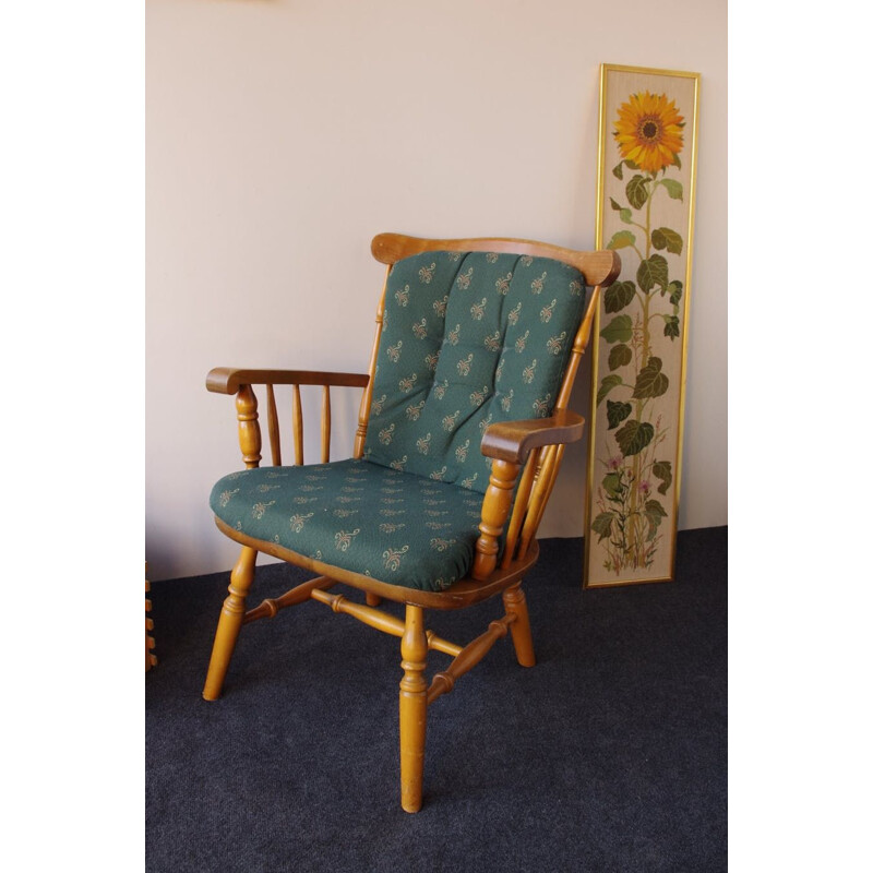 Vintage wooden and patterns armchair, 1970s