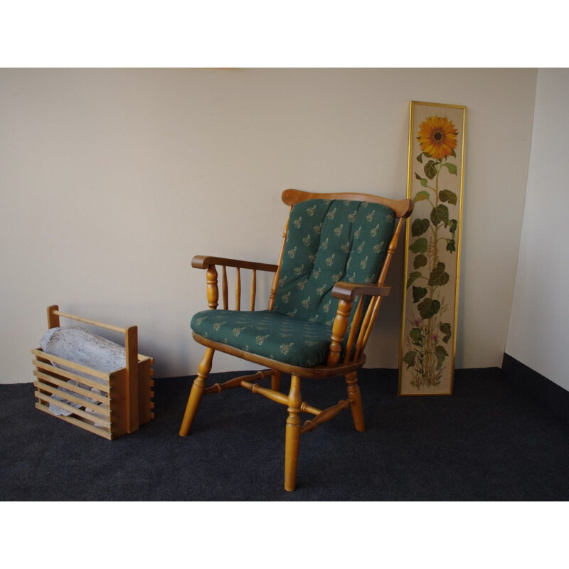 Vintage wooden and patterns armchair, 1970s