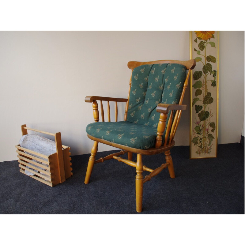 Vintage wooden and patterns armchair, 1970s