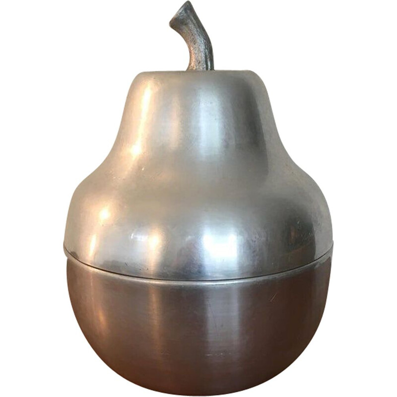 Vintage brushed aluminum, Italian, Ice Bucket, Pear Shaped, 1970