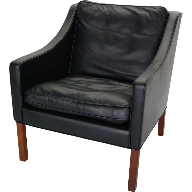Vintage 2207 black leather armchair, by Børge Mogensen, Denmark, 1960s