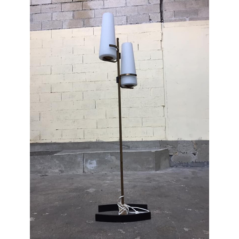 Vintage copper and brass floor lamp by Arlus, 1950s