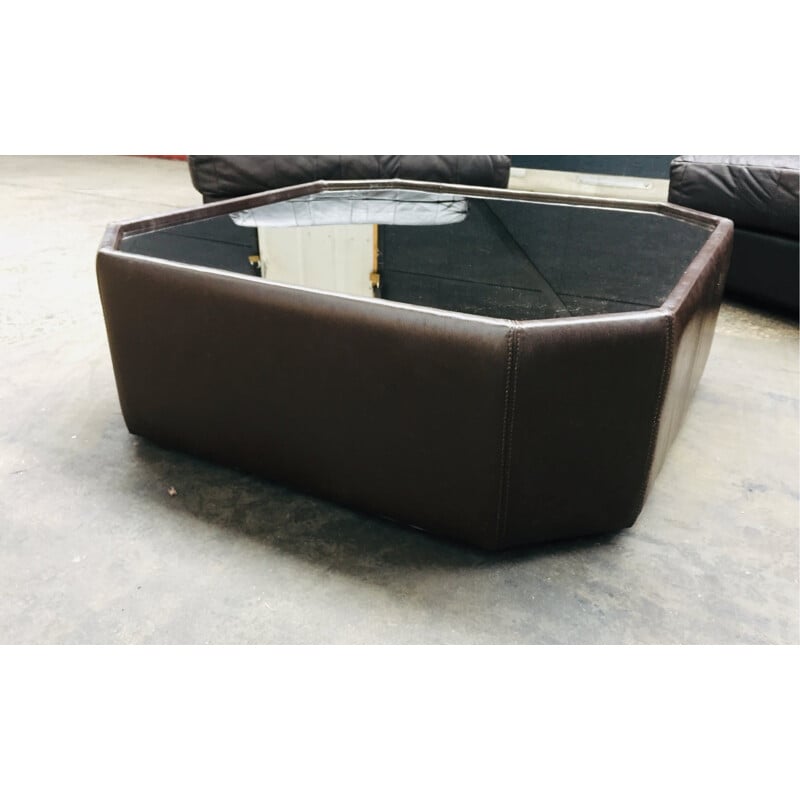 Vintage chocolate leather coffee table by De Sede 