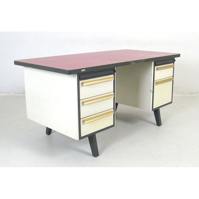 Vintage industrial metal desk by Strafor 1960