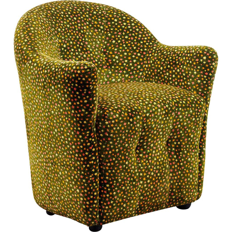 Vintage club chair, floral pattern, 1970s