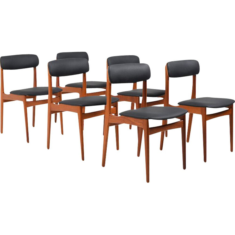 Set of 6 vintage Danish teak dining chairs, 1950