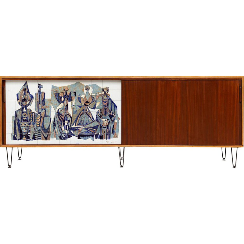 Vintage Sideboard 308 by Alfred Hendrickx with Willy Meysmans Ceramic, 1950s