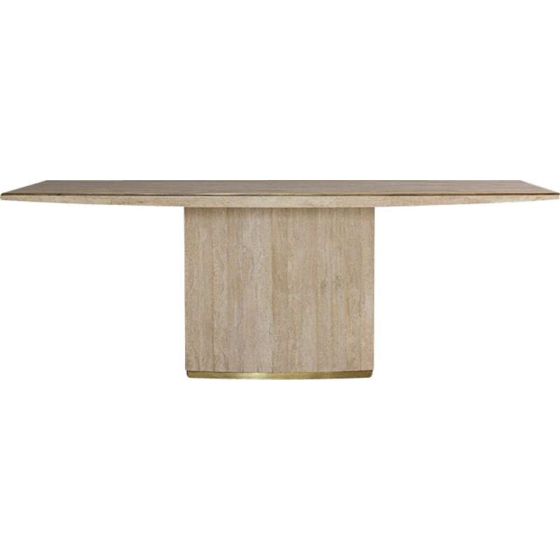 Vintage Travertine and Brass Dining Table by Jean Charles, 1970s