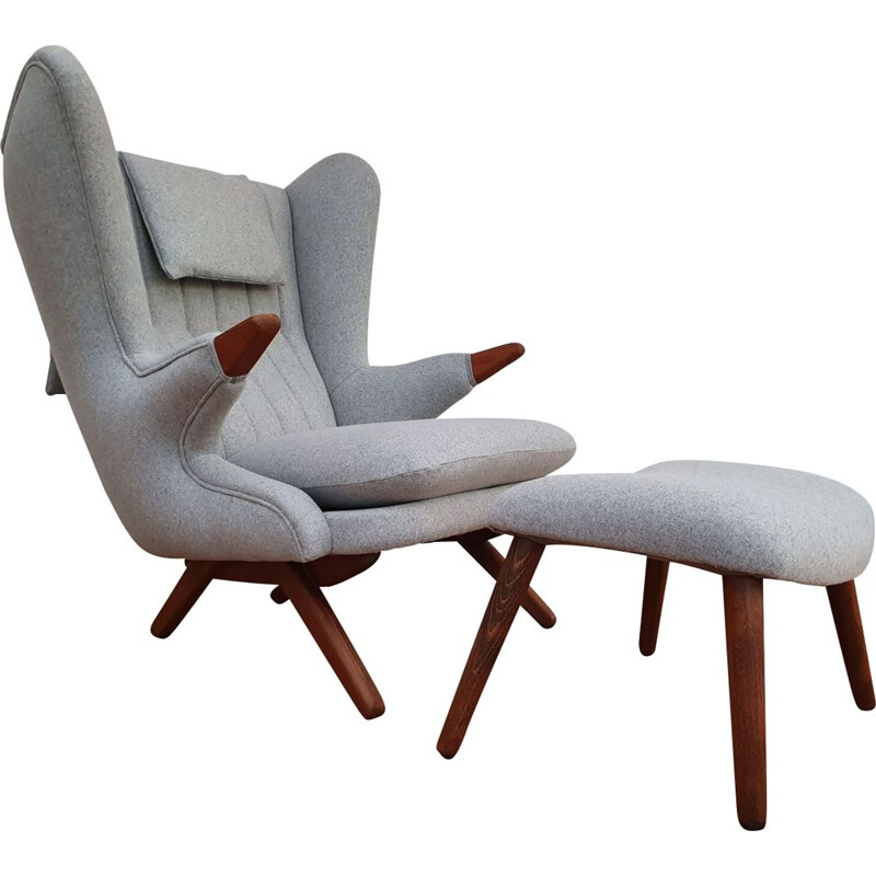 Vintage "Teddy Bear" chair with stool by Svend Skipper, Denmark, 1960s