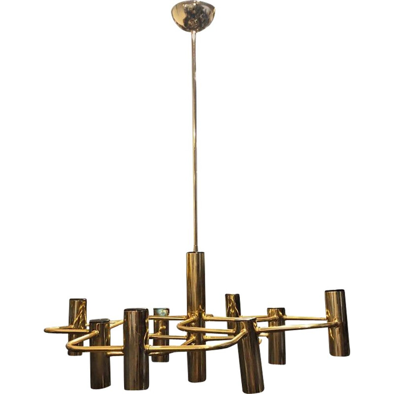 Vintage brass chandelier by Sciolari, Italy, 1970s