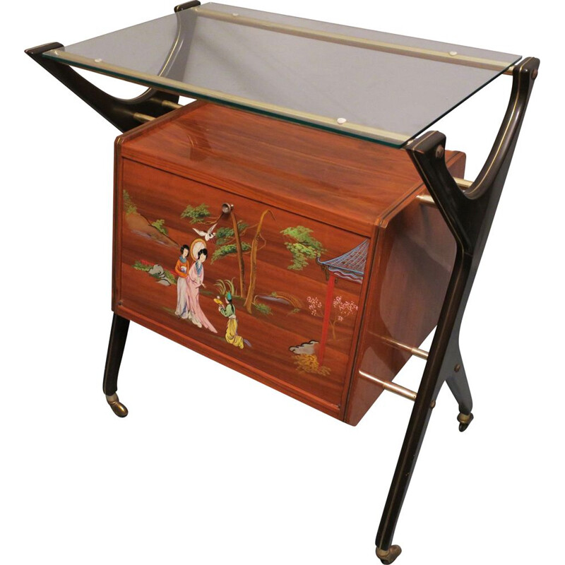 Vintage bar cart with cabinet, Italy, 1950s