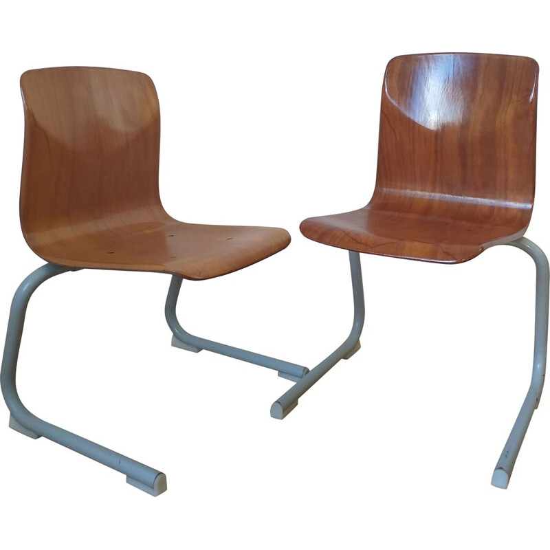 Pair of vintage children school chairs Pagholz, Elmar Flötotto, 1980s