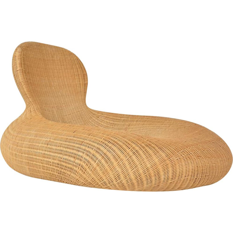 Vintage lounge low chair in rattan marrow