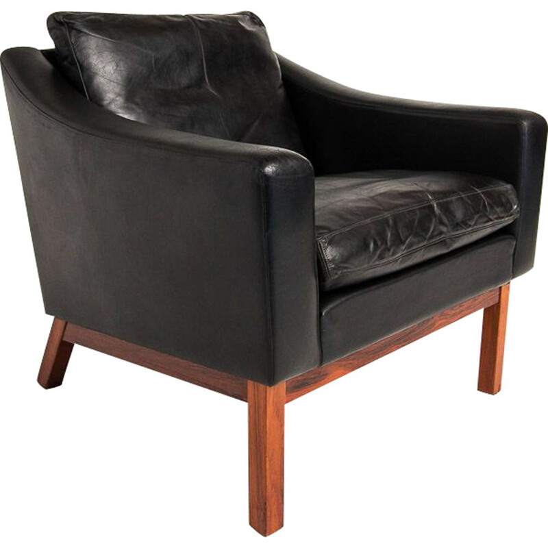 Fauteuil vintage en cuir et palissandre de Poul Jessen, 1960