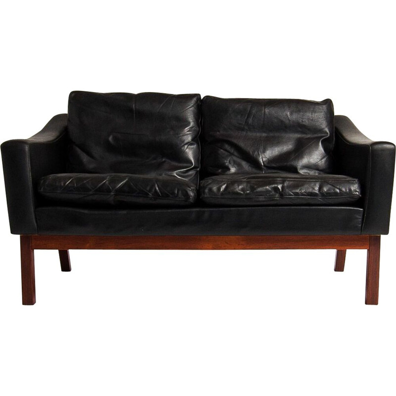 Vintage sofa in leather & rosewood by Poul Jessen, 1960s