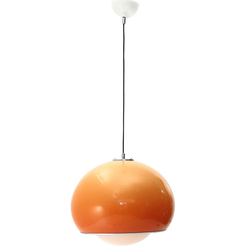 Vintage Italian pendant lamp with orange diffuser by Harvey Guzzini, 1970s