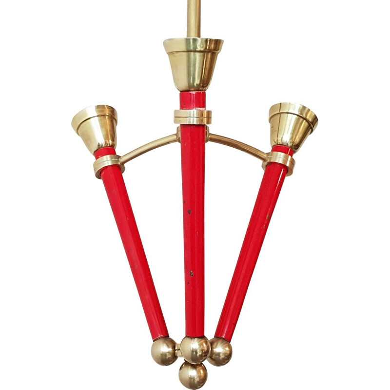 Latão vintage e candelabro metálico, França 1950