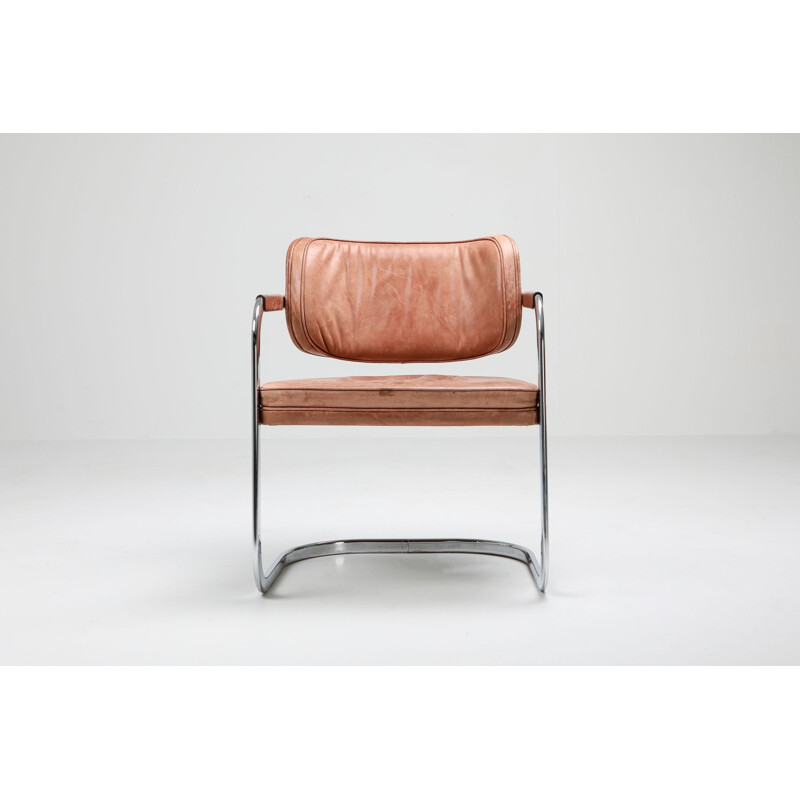 Suite de 6 fauteuils vintage en cuir cognac par Knoll, 1970