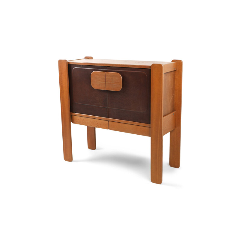 Vintage sideboard in walnut and leather, 1970s