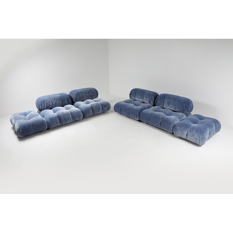 Modulares Vintage-Sofa aus blauem Samt "Camaleonda" von Mario Bellini und C und B, Italia 1970